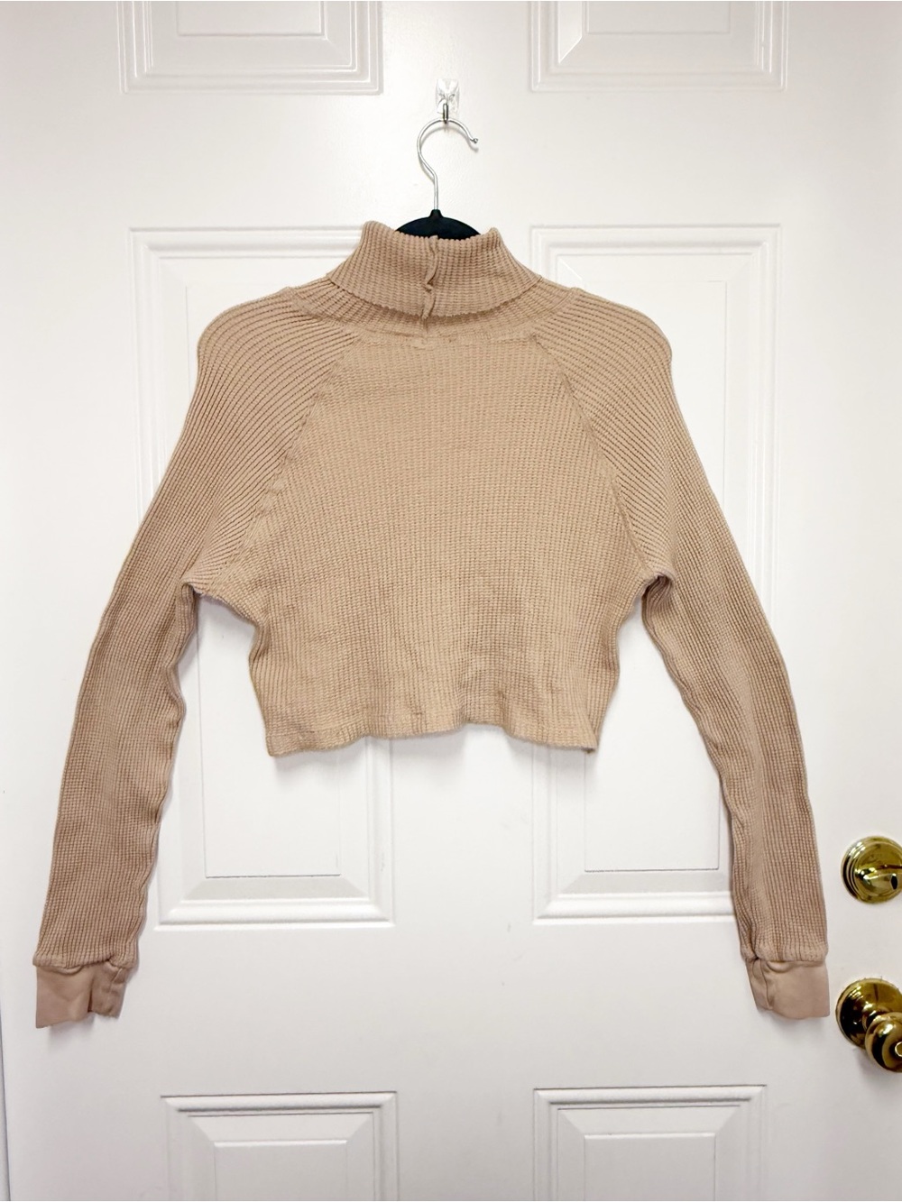 The Range Stark Jumbo Waffle Knit Cropped Turtleneck Top in Saddle Size Small - Picture 4 of 9